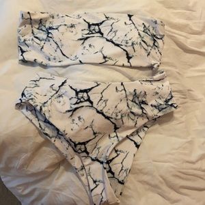 Marble strapless high waisted bikini